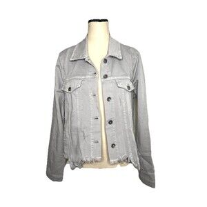 Baci Denim Jacket Made In Italy Distressed Raw‎ Hem Y2K Grunge Women Medium Grey